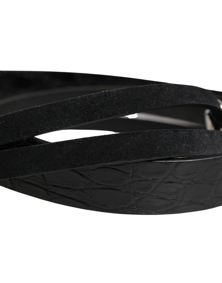 Women’s Dolce &amp; Gabbana Black Exotic Leather Silver Metal Buckle Belt
