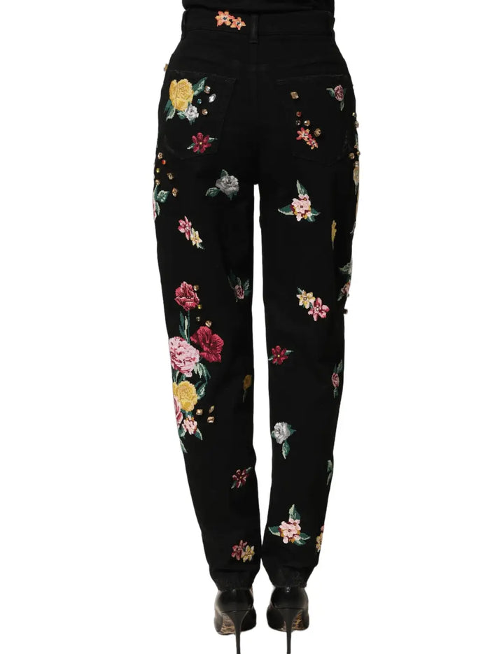 Women’s Dolce &amp; Gabbana Black Floral Cotton High Waist Tapered Pants