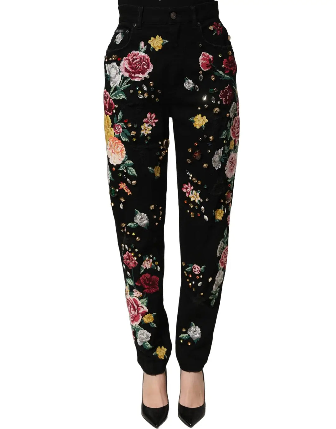 Women’s Dolce &amp; Gabbana Black Floral Cotton High Waist Tapered Pants