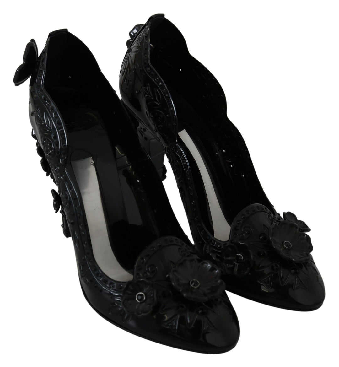Women’s Dolce &amp; Gabbana Black Floral Crystal Cinderella Heels Shoes