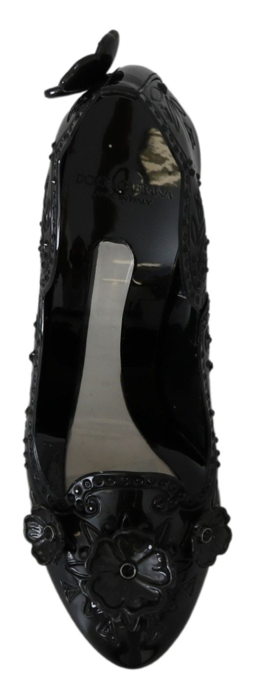 Women’s Dolce & Gabbana Black Floral Crystal Cinderella Heels Shoes