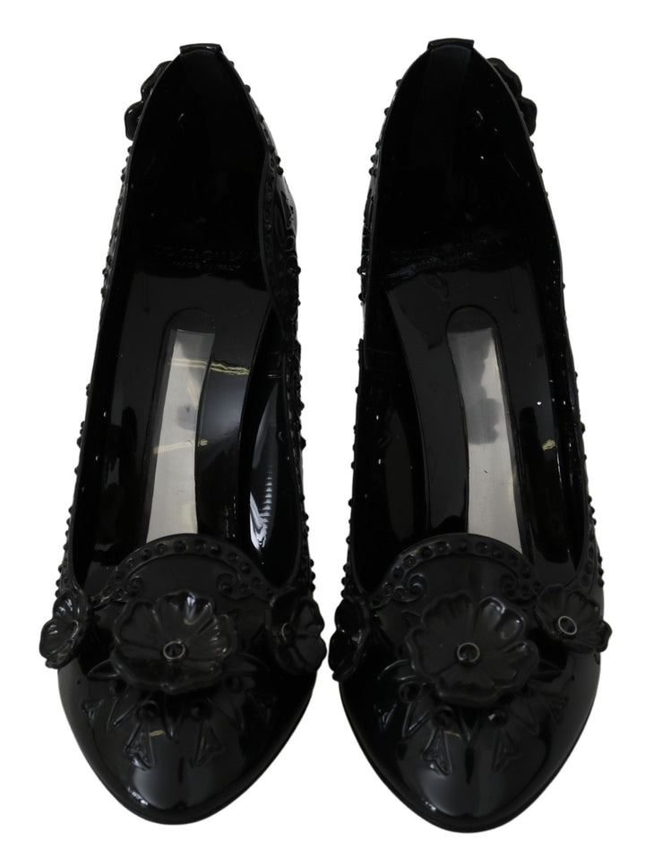 Women’s Dolce &amp; Gabbana Black Floral Crystal Cinderella Heels Shoes