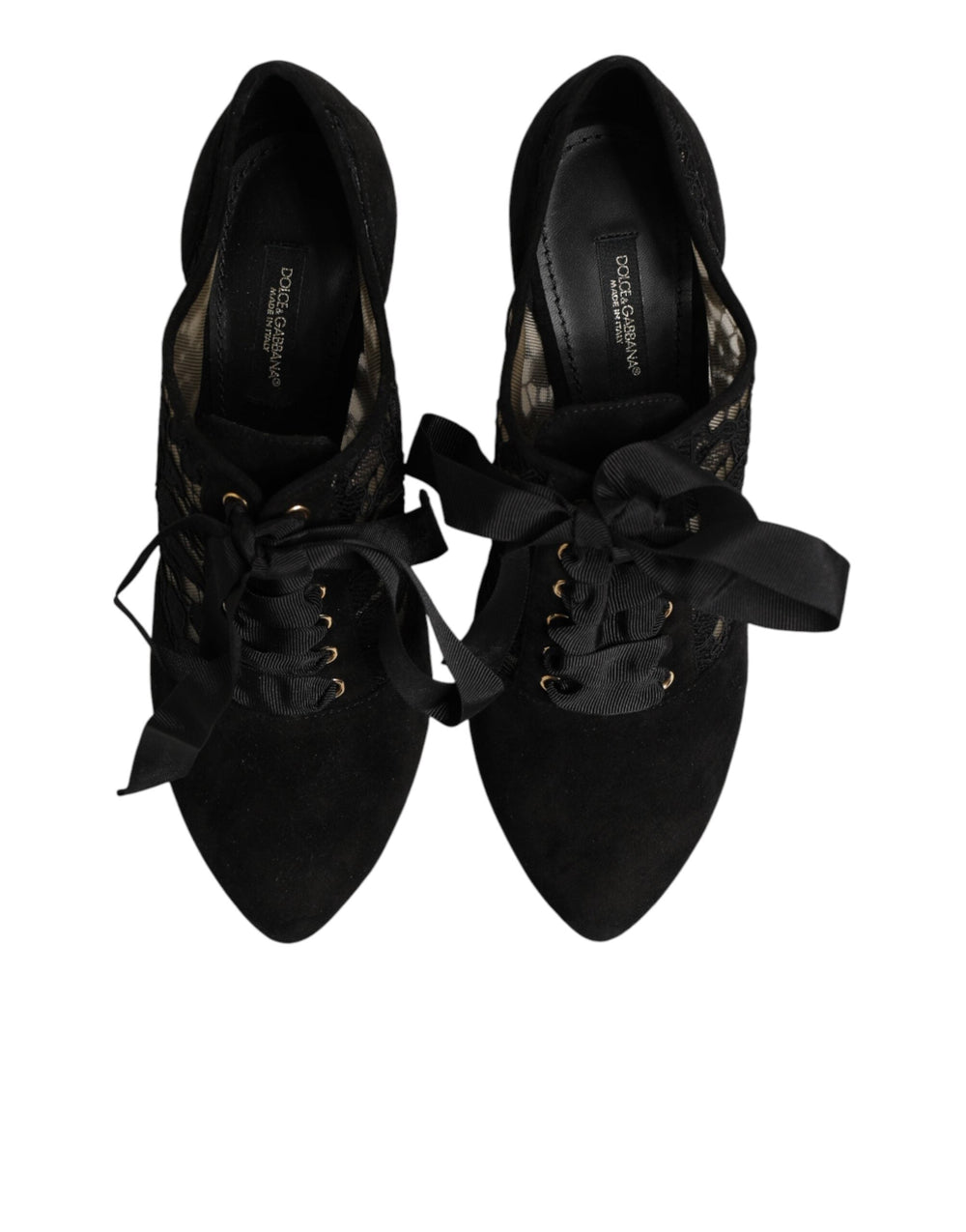 Women’s Dolce & Gabbana Black Floral High Heels Lace-ups Pumps Shoes