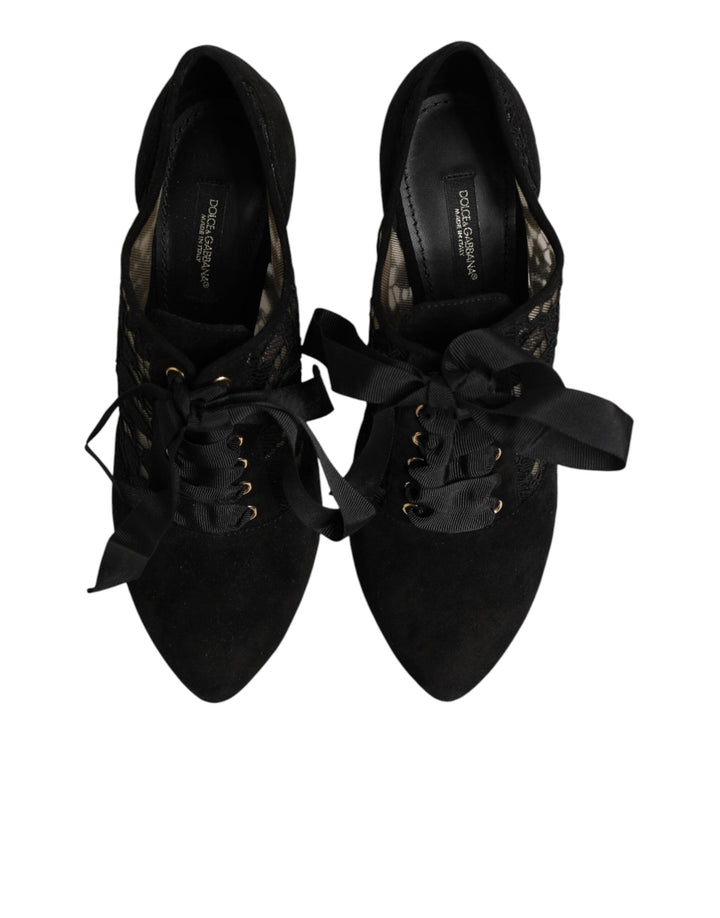 Women’s Dolce &amp; Gabbana Black Floral High Heels Lace-ups Pumps Shoes