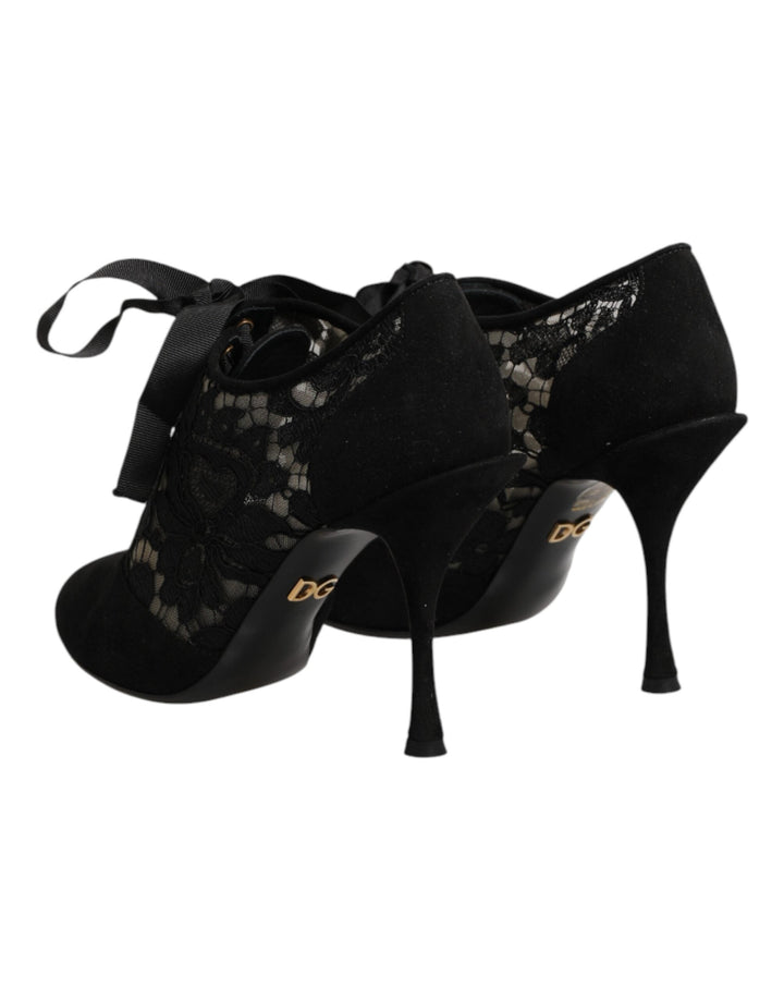 Women’s Dolce &amp; Gabbana Black Floral High Heels Lace-ups Pumps Shoes