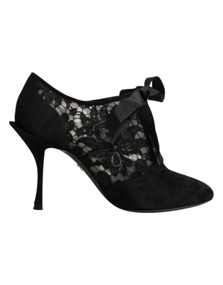Women’s Dolce &amp; Gabbana Black Floral High Heels Lace-ups Pumps Shoes