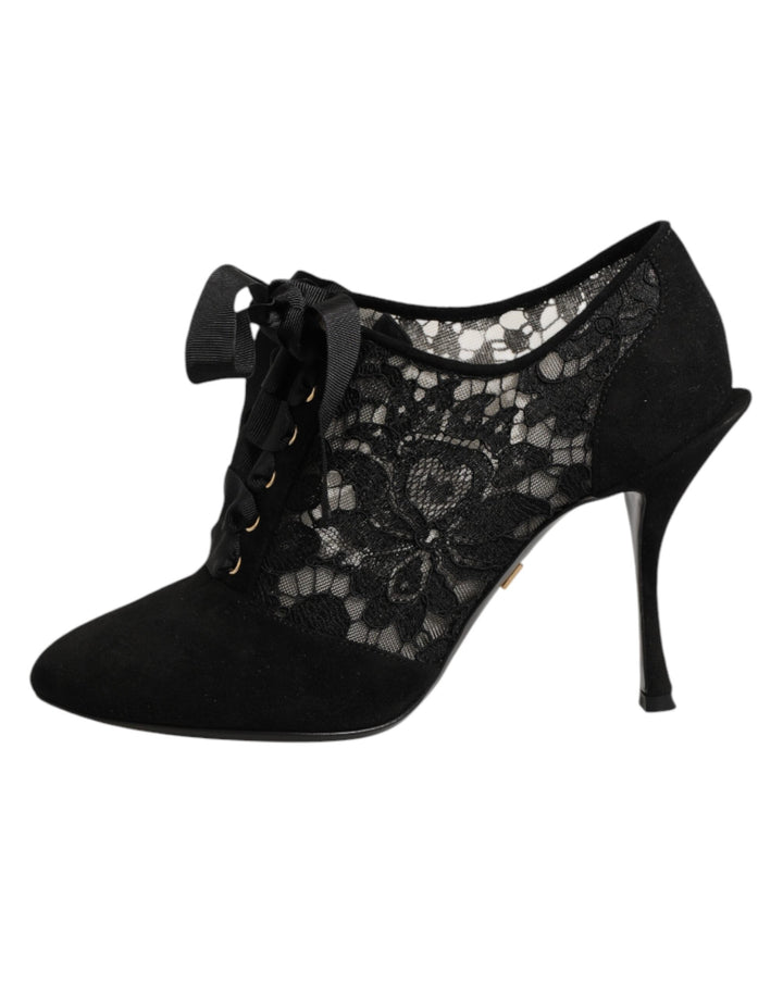 Women’s Dolce &amp; Gabbana Black Floral High Heels Lace-ups Pumps Shoes