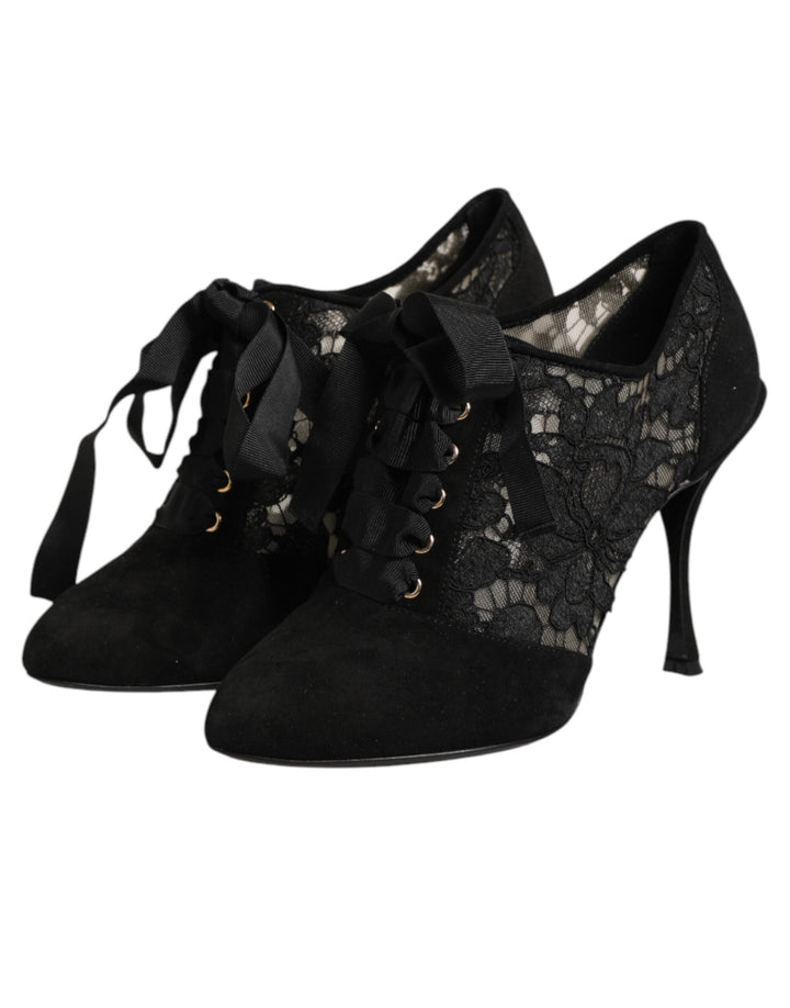 Women’s Dolce &amp; Gabbana Black Floral High Heels Lace-ups Pumps Shoes
