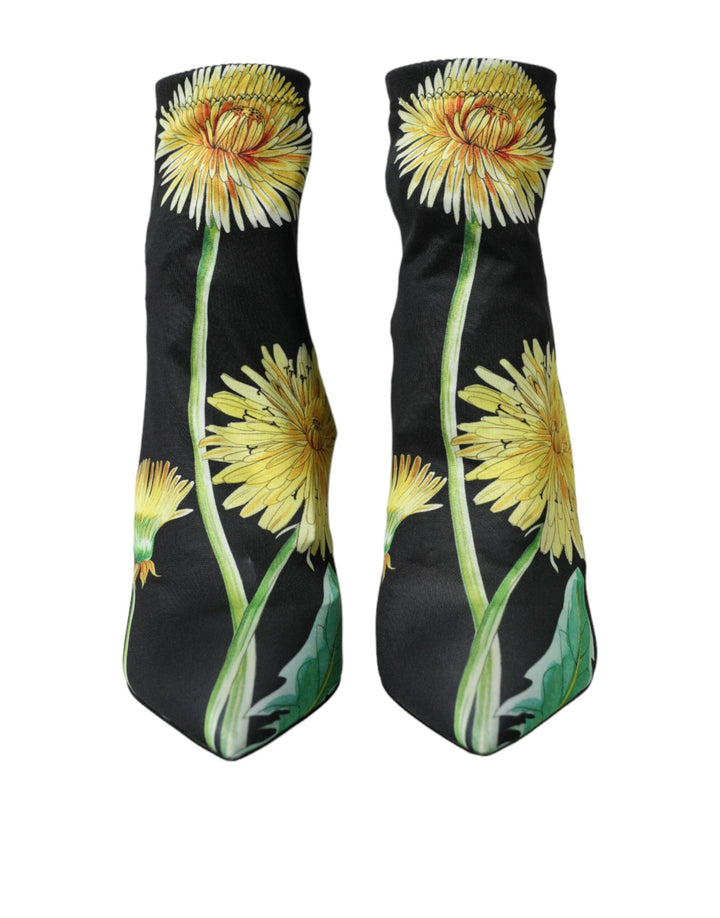 Women’s Dolce &amp; Gabbana Black Floral Jersey Stretch Ankle Boots Shoes