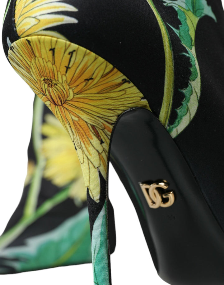 Women’s Dolce &amp; Gabbana Black Floral Jersey Stretch Ankle Boots Shoes