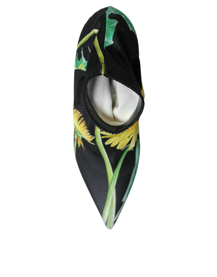 Women’s Dolce &amp; Gabbana Black Floral Jersey Stretch Ankle Boots Shoes