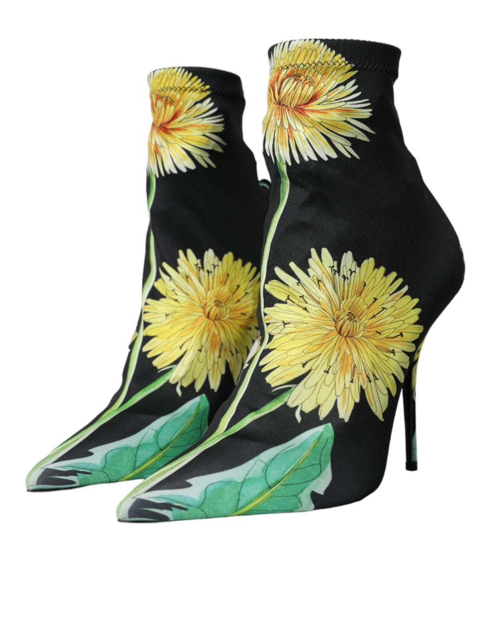 Women’s Dolce & Gabbana Black Floral Jersey Stretch Ankle Boots Shoes