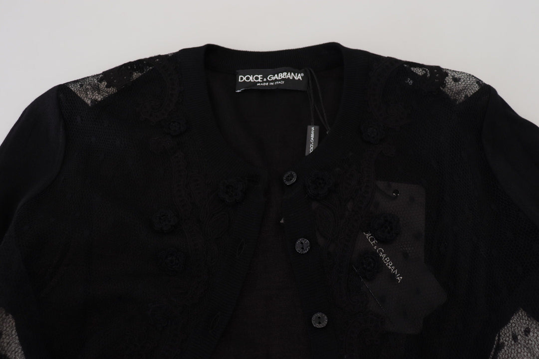 Women’s Dolce &amp; Gabbana Black Floral Lace Button Cardigan Sweater