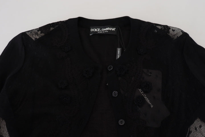 Women’s Dolce &amp; Gabbana Black Floral Lace Button Cardigan Sweater