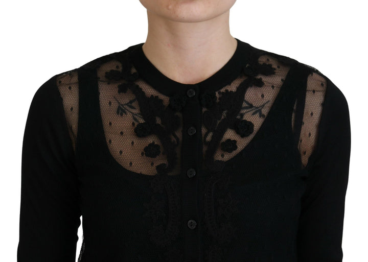 Women’s Dolce &amp; Gabbana Black Floral Lace Button Cardigan Sweater