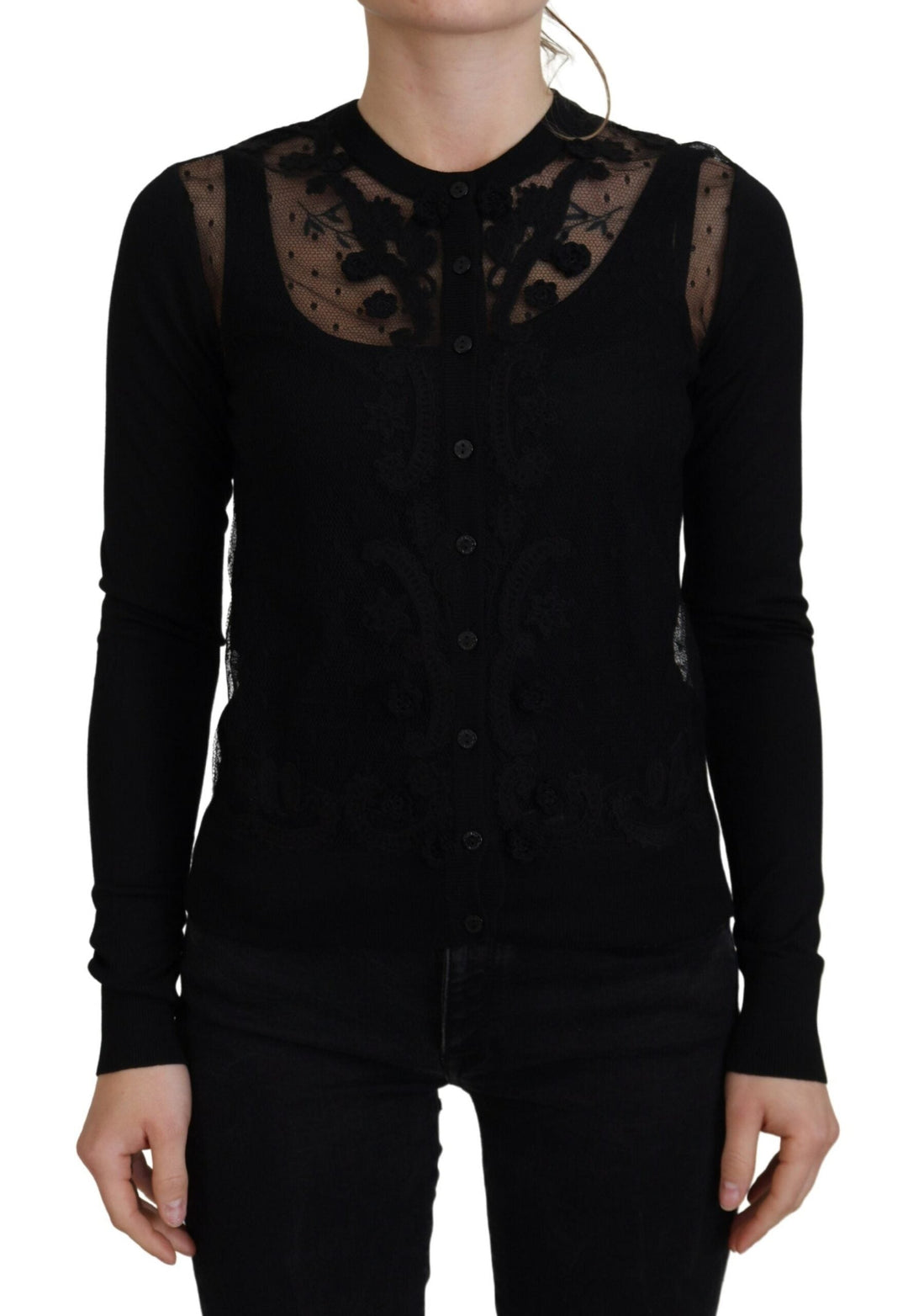 Women’s Dolce &amp; Gabbana Black Floral Lace Button Cardigan Sweater