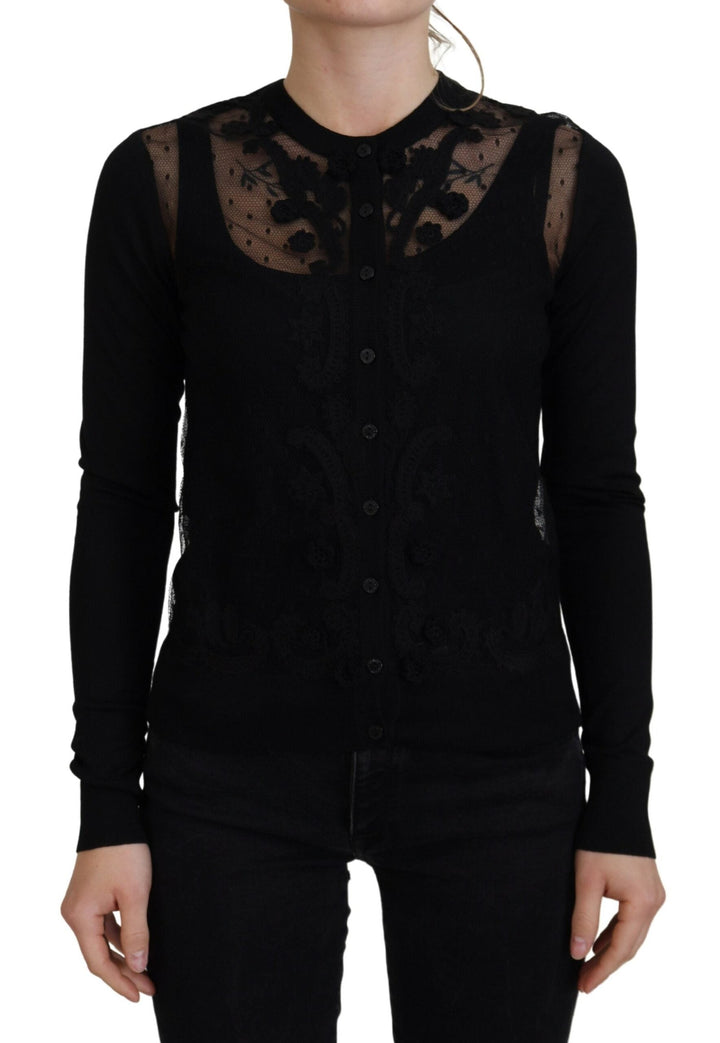 Women’s Dolce &amp; Gabbana Black Floral Lace Button Cardigan Sweater