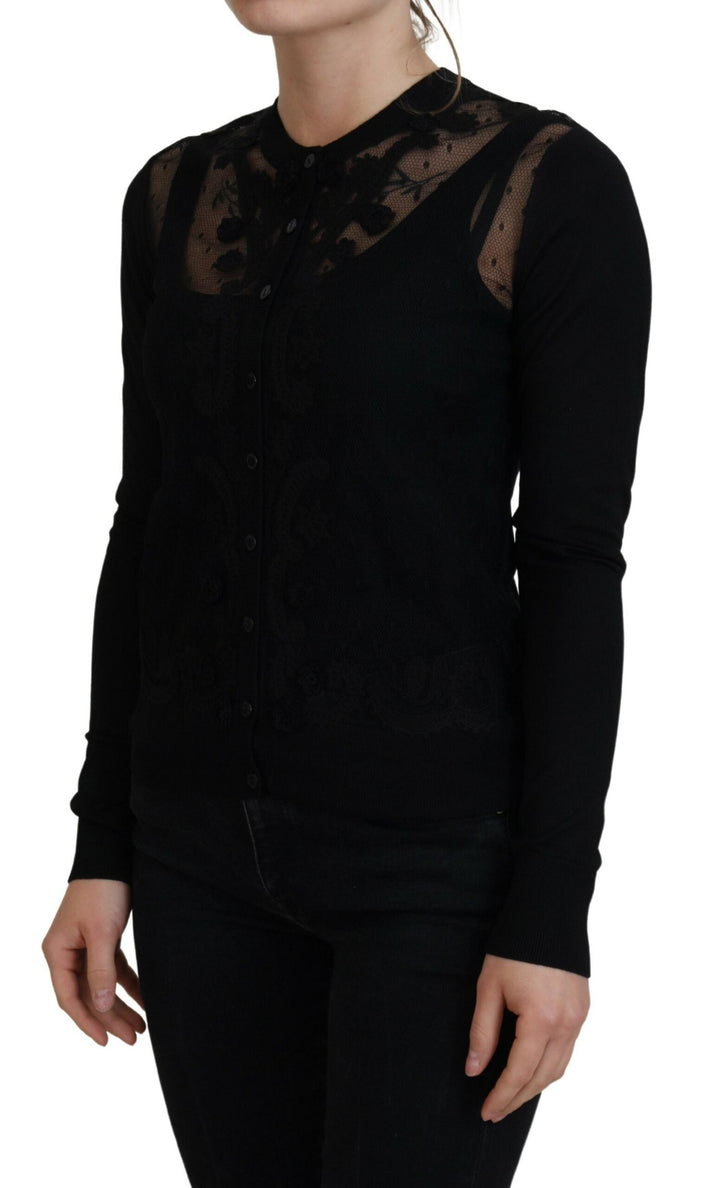 Women’s Dolce &amp; Gabbana Black Floral Lace Button Cardigan Sweater