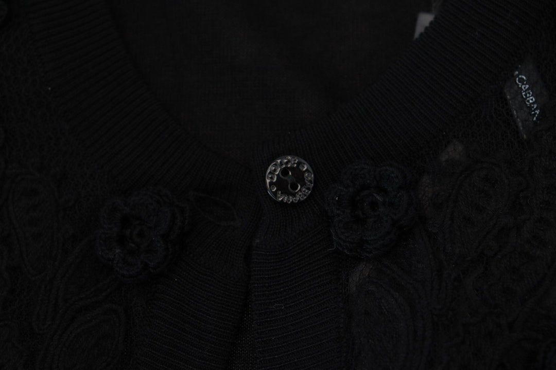 Women’s Dolce &amp; Gabbana Black Floral Lace Button Cardigan Sweater