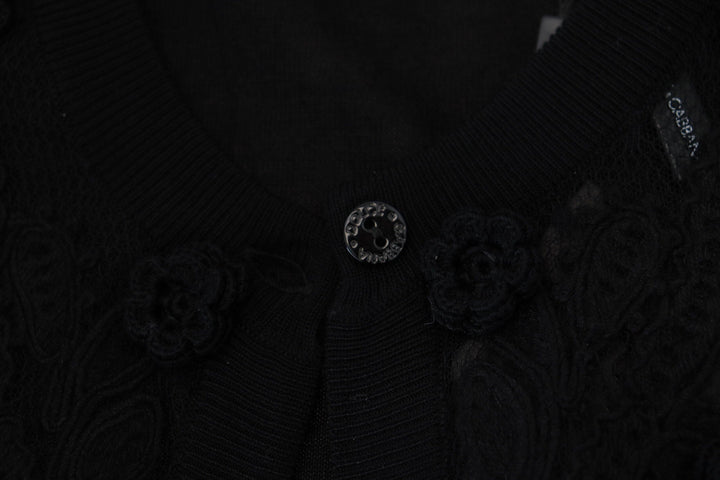 Women’s Dolce &amp; Gabbana Black Floral Lace Button Cardigan Sweater