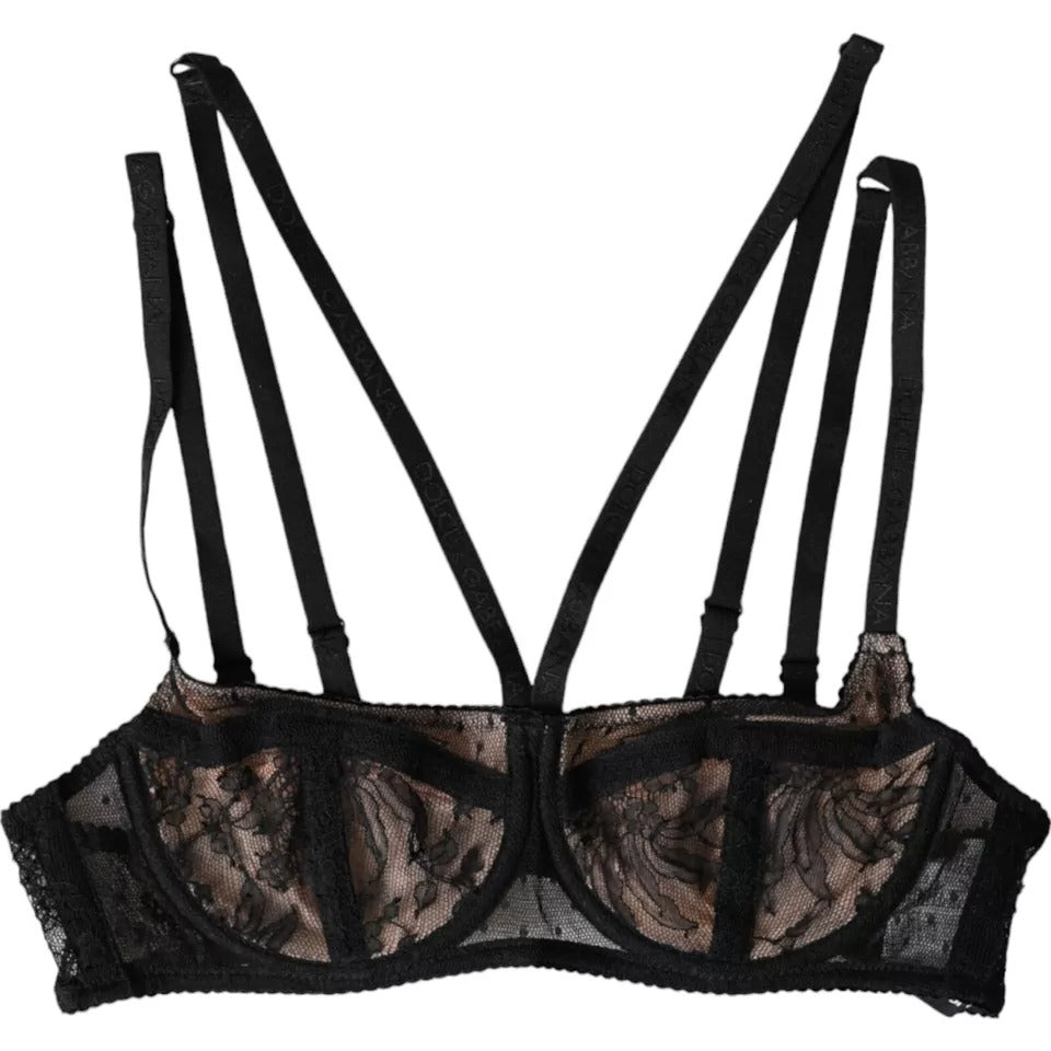 Women’s Dolce &amp; Gabbana Black Floral Lace Nylon Balconcino Bra Underwear