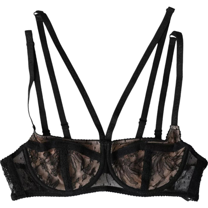 Women’s Dolce &amp; Gabbana Black Floral Lace Nylon Balconcino Bra Underwear