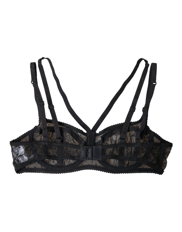 Women’s Dolce &amp; Gabbana Black Floral Lace Nylon Balconcino Bra Underwear
