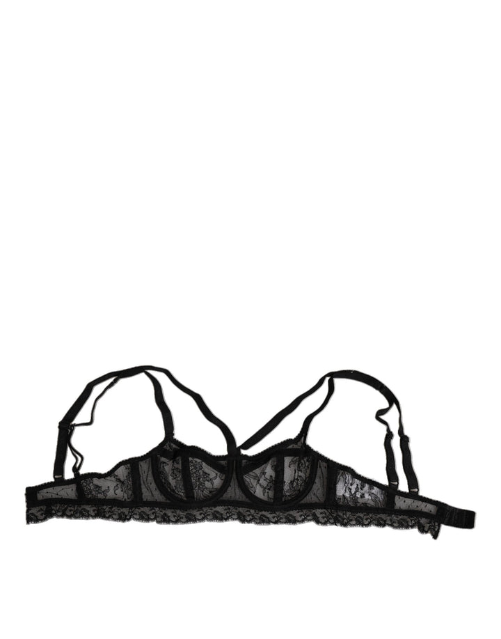 Women’s Dolce &amp; Gabbana Black Floral Lace Nylon Balconcino Bra Underwear