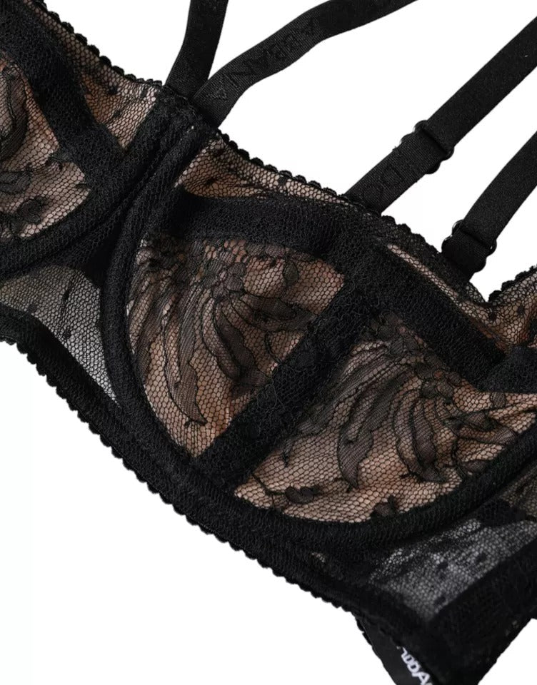 Women’s Dolce &amp; Gabbana Black Floral Lace Nylon Balconcino Bra Underwear