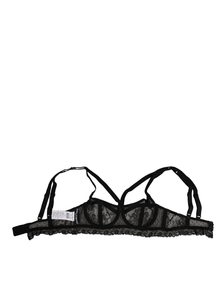 Women’s Dolce &amp; Gabbana Black Floral Lace Nylon Balconcino Bra Underwear