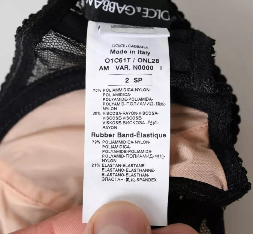 Women’s Dolce & Gabbana Black Floral Lace Nylon Balconcino Bra Underwear