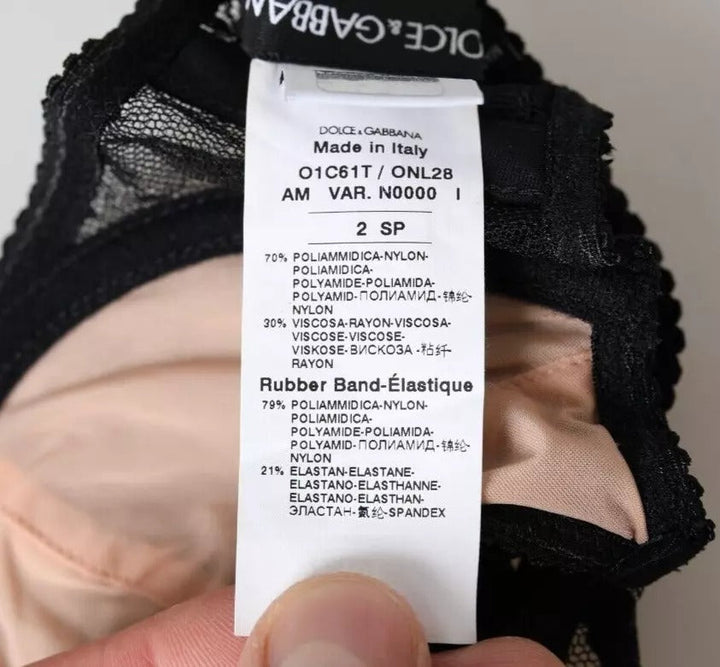 Women’s Dolce &amp; Gabbana Black Floral Lace Nylon Balconcino Bra Underwear