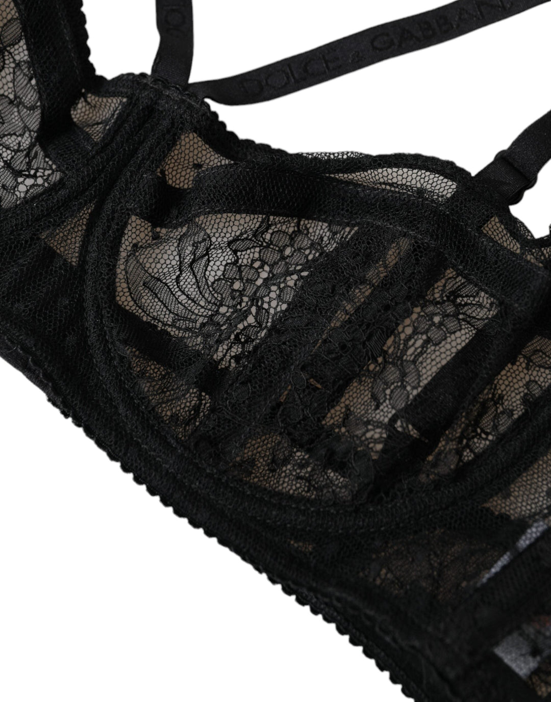 Women’s Dolce &amp; Gabbana Black Floral Lace Nylon Balconcino Bra Underwear
