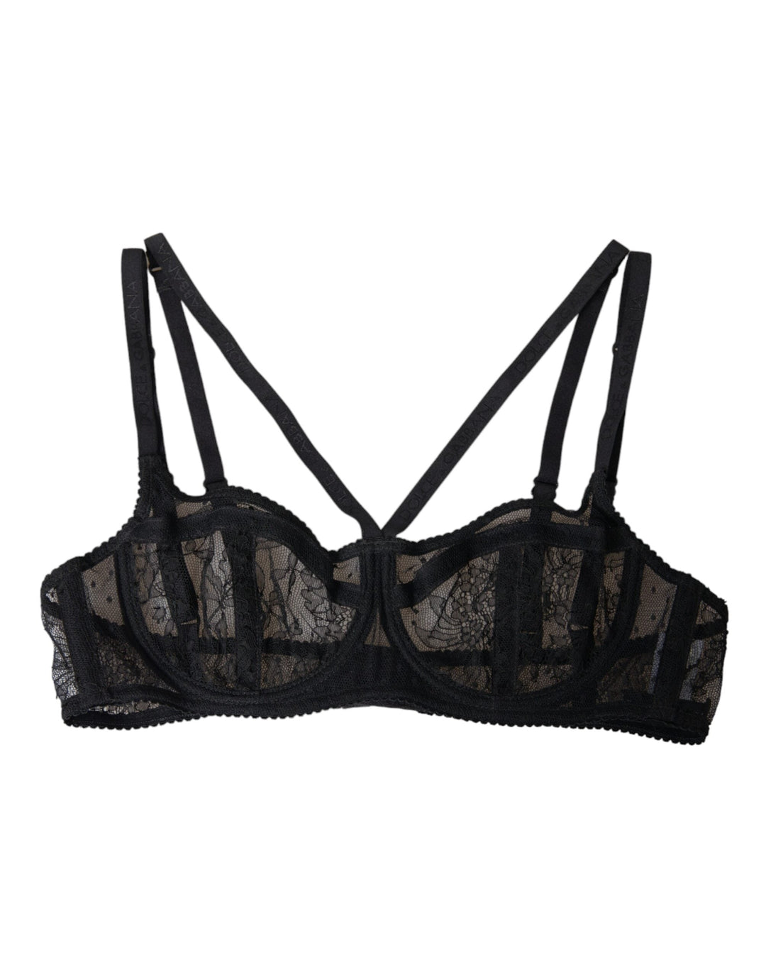 Women’s Dolce &amp; Gabbana Black Floral Lace Nylon Balconcino Bra Underwear
