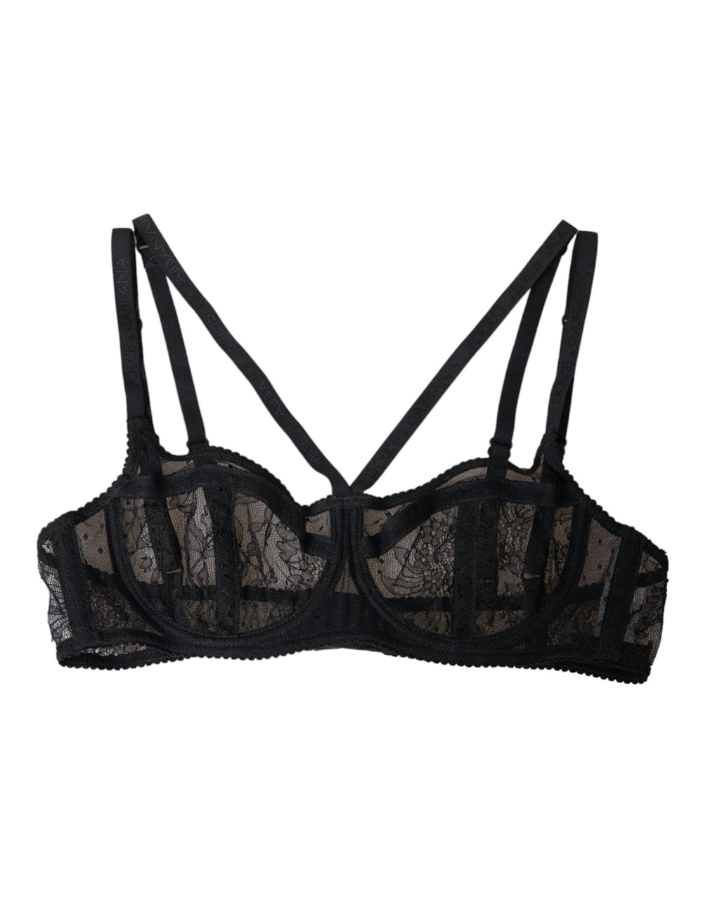 Women’s Dolce & Gabbana Black Floral Lace Nylon Balconcino Bra Underwear