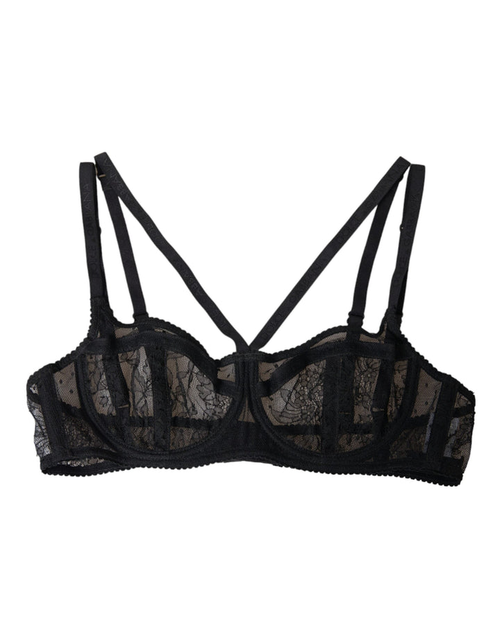 Women’s Dolce &amp; Gabbana Black Floral Lace Nylon Balconcino Bra Underwear