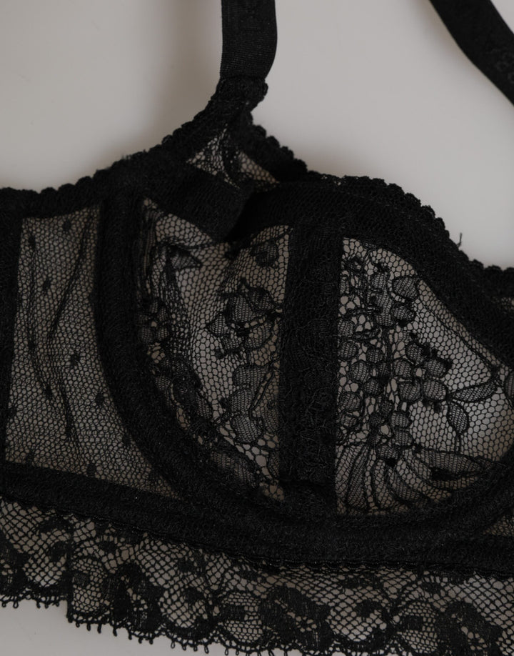 Women’s Dolce &amp; Gabbana Black Floral Lace Nylon Balconcino Bra Underwear