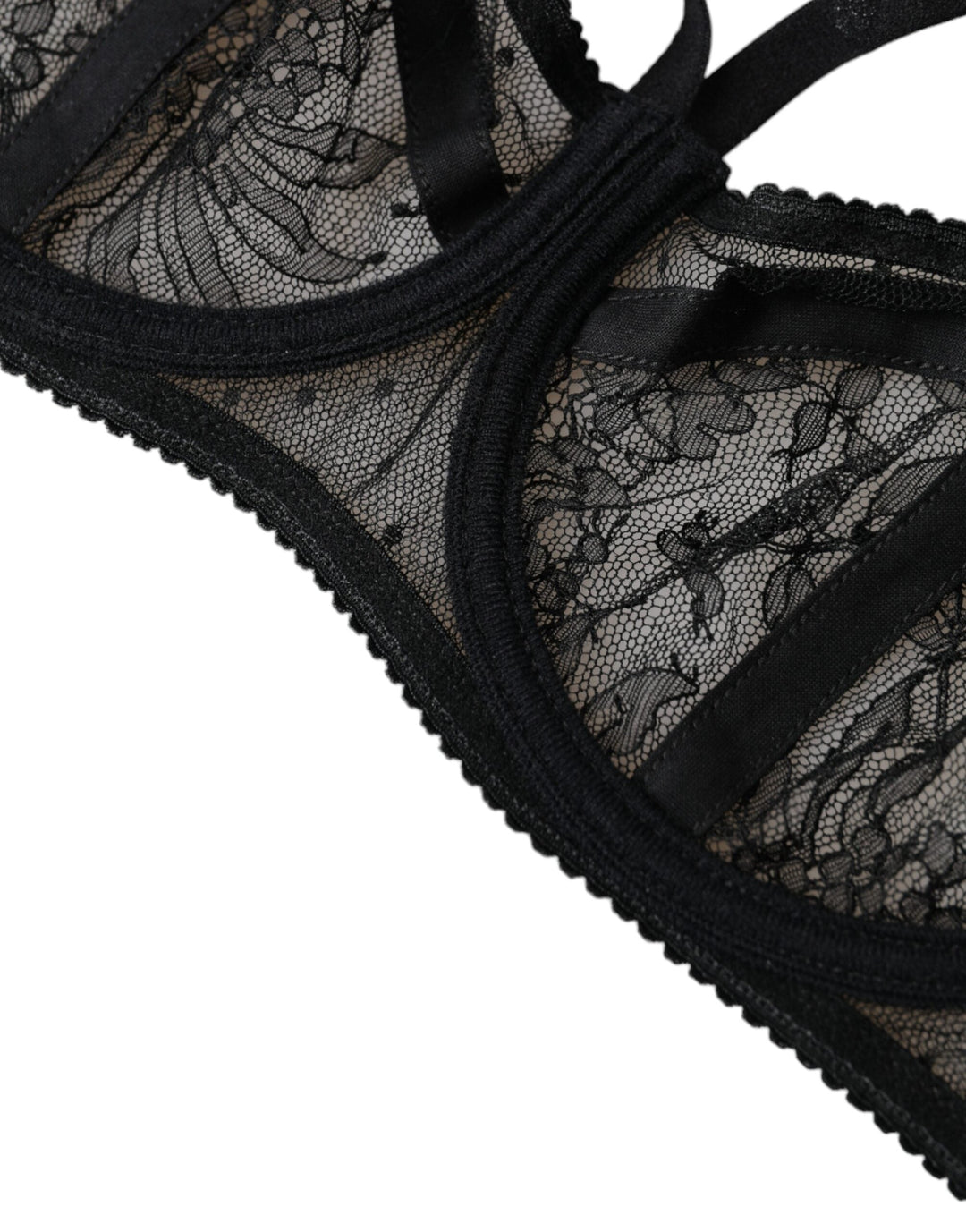 Women’s Dolce &amp; Gabbana Black Floral Lace Nylon Balconcino Bra Underwear