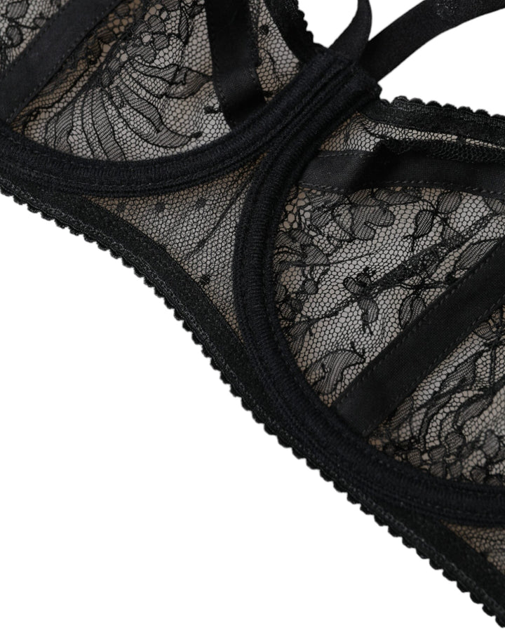 Women’s Dolce &amp; Gabbana Black Floral Lace Nylon Balconcino Bra Underwear