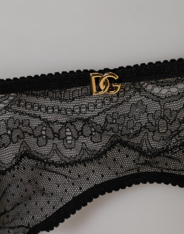 Women’s Dolce &amp; Gabbana Black Floral Lace Nylon Strap Garter Underwear