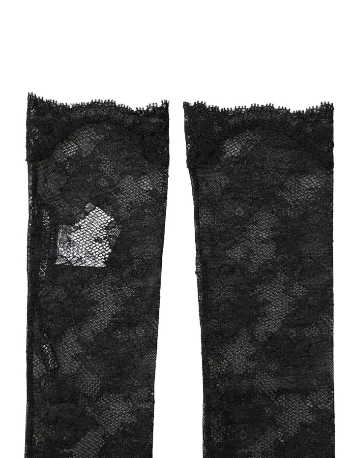 Women’s Dolce &amp; Gabbana Black Floral Lace Nylon Stretch Knee Socks