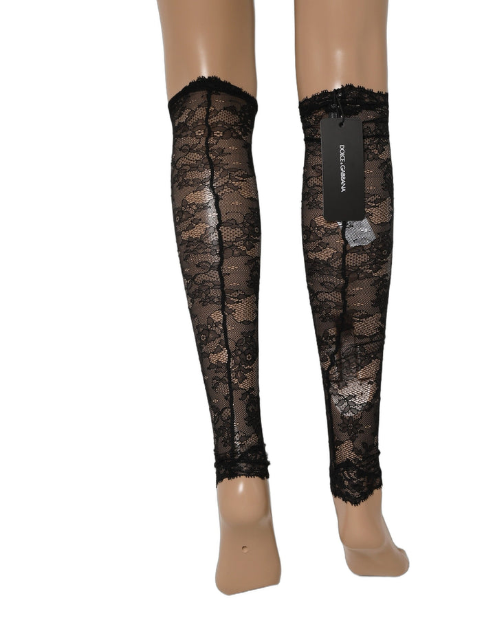 Women’s Dolce &amp; Gabbana Black Floral Lace Nylon Stretch Knee Socks