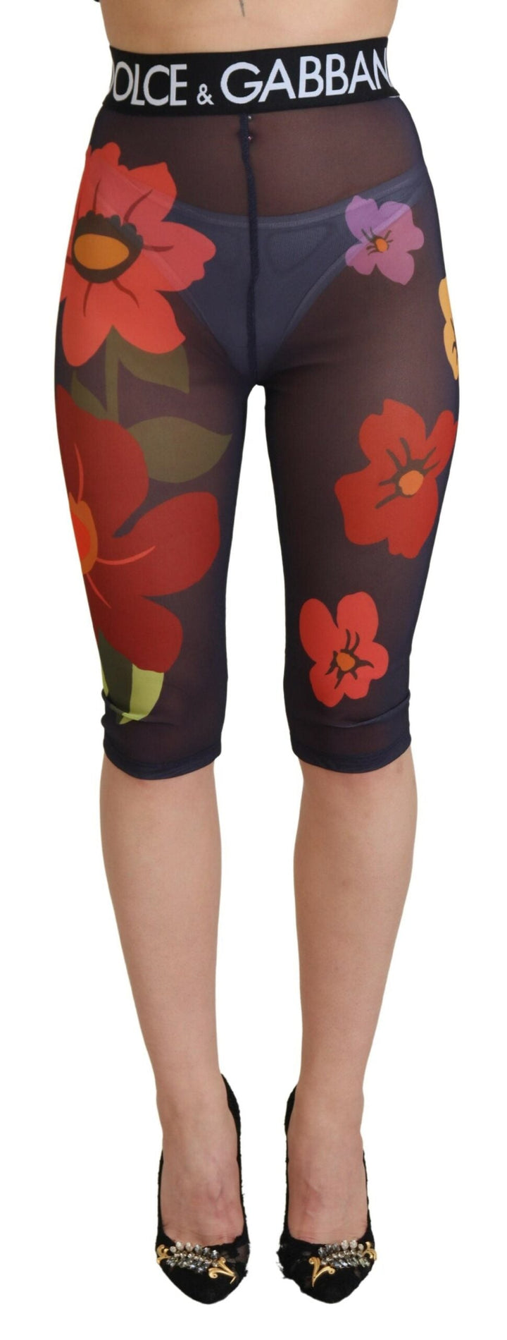 Women’s Dolce &amp; Gabbana Black Floral Leggings Stretch Waist Pants