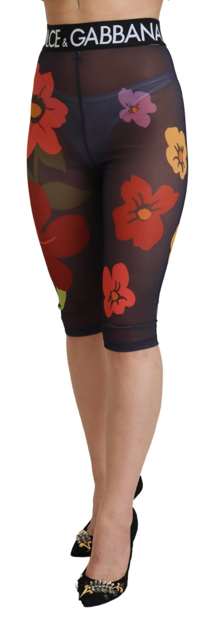 Women’s Dolce &amp; Gabbana Black Floral Leggings Stretch Waist Pants