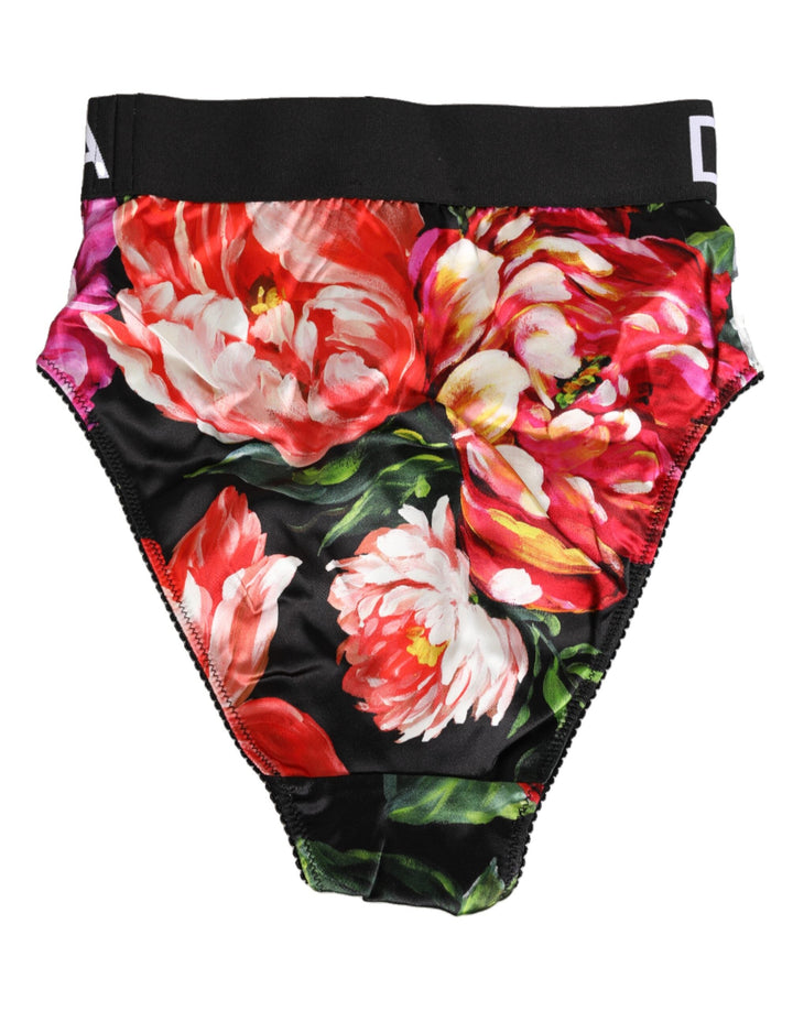 Women’s Dolce &amp; Gabbana Black Floral Print High Waist Panty Underwear
