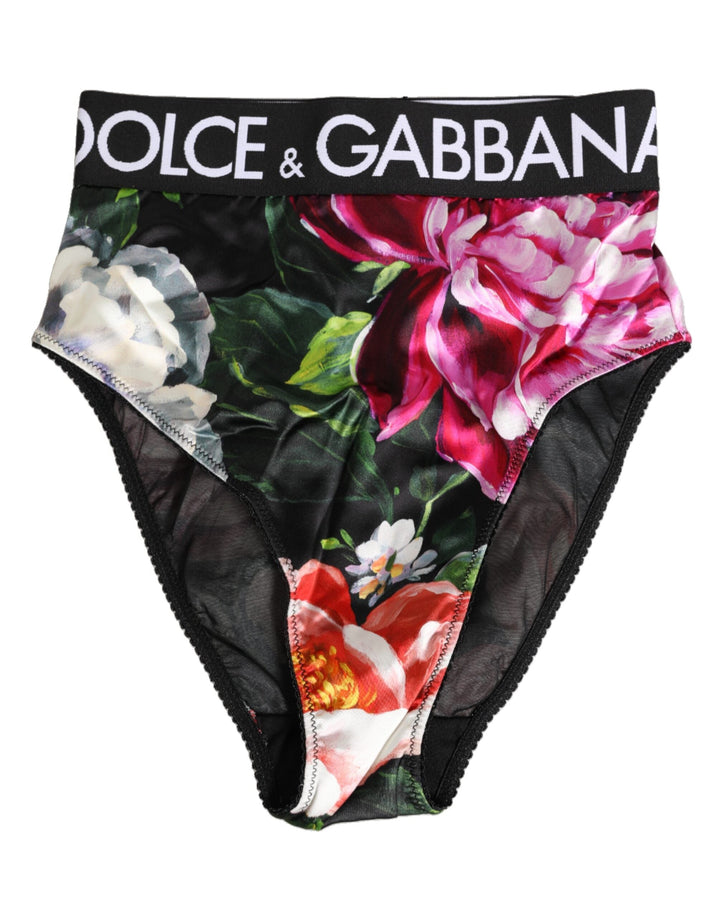 Women’s Dolce &amp; Gabbana Black Floral Print High Waist Panty Underwear