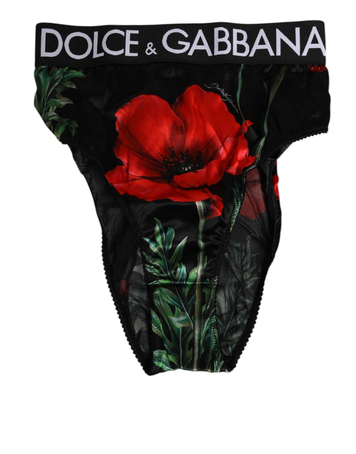 Women’s Dolce &amp; Gabbana Black Floral Print High Waist Sheer Mesh Underwear