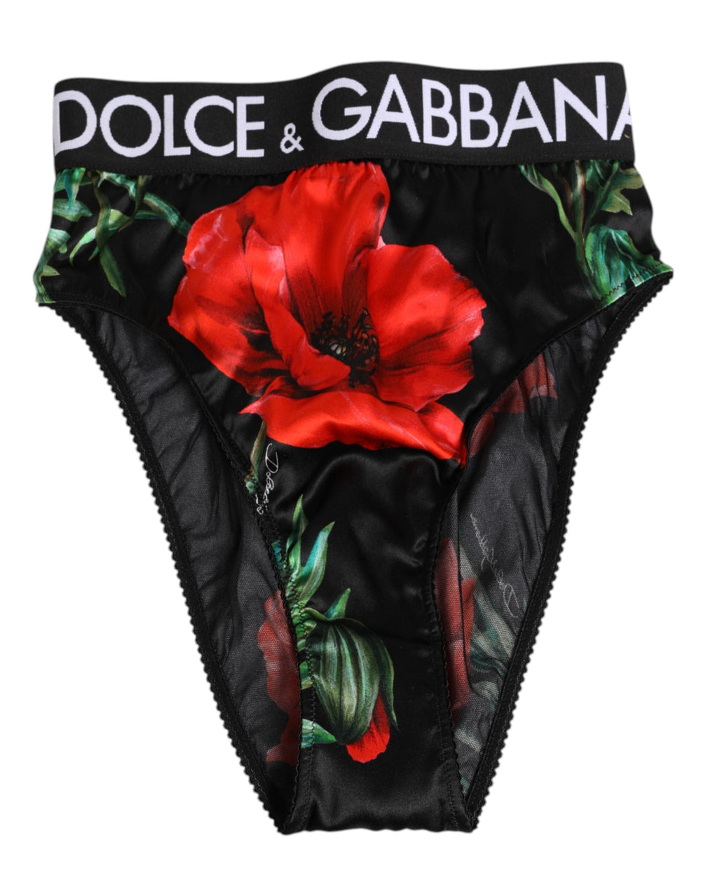 Women’s Dolce & Gabbana Black Floral Silk High Waist Panty Underwear