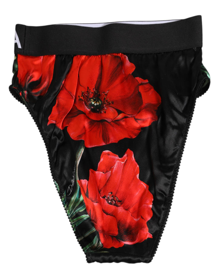 Women’s Dolce &amp; Gabbana Black Floral Silk High Waist Panty Underwear