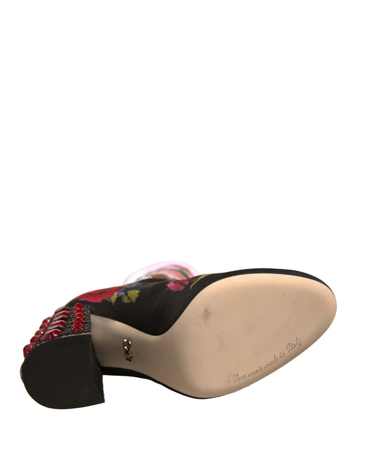 Women’s Dolce &amp; Gabbana Black Floral Socks Crystal Boots Jersey Shoes